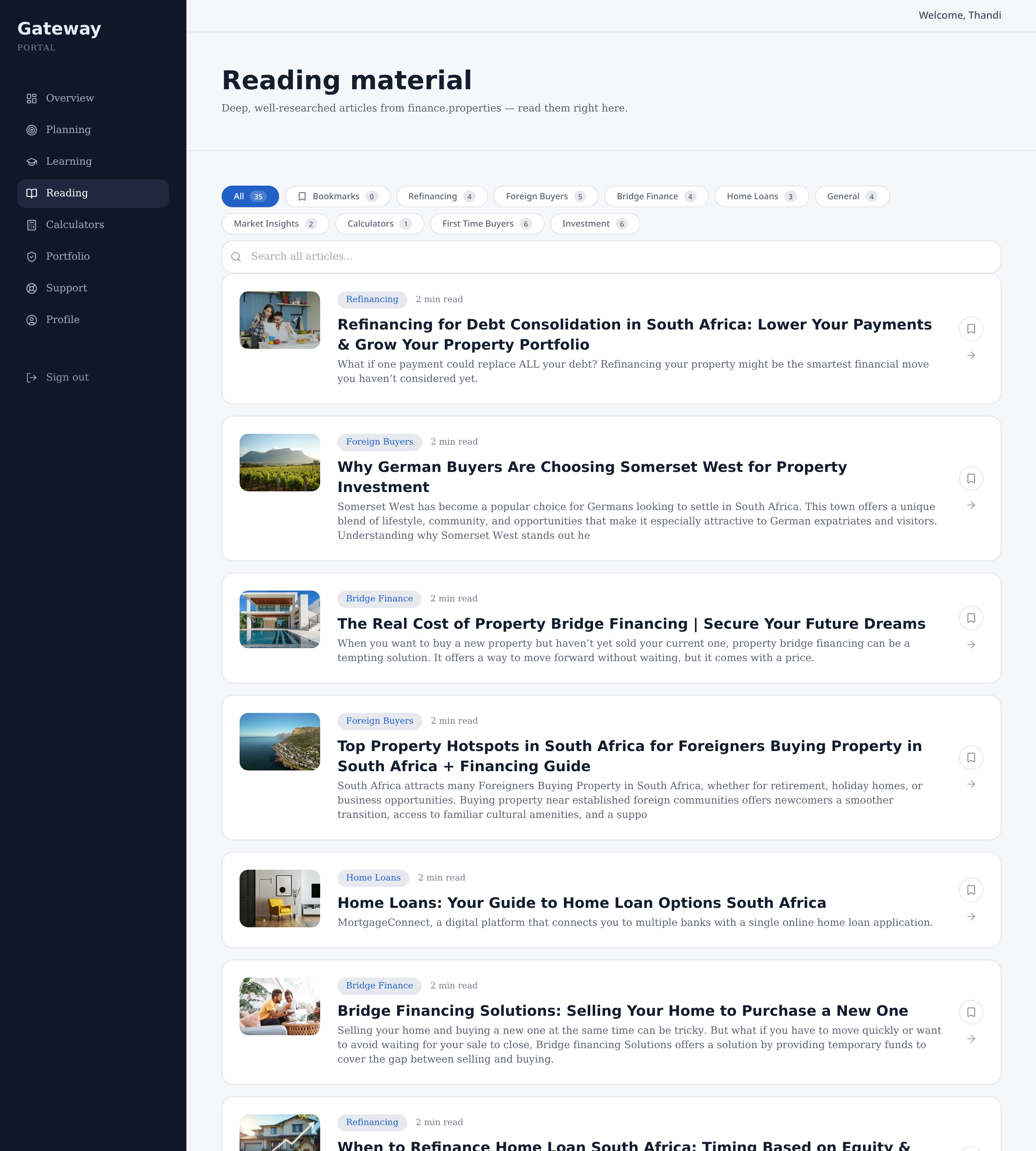 Gateway Reading material screen
