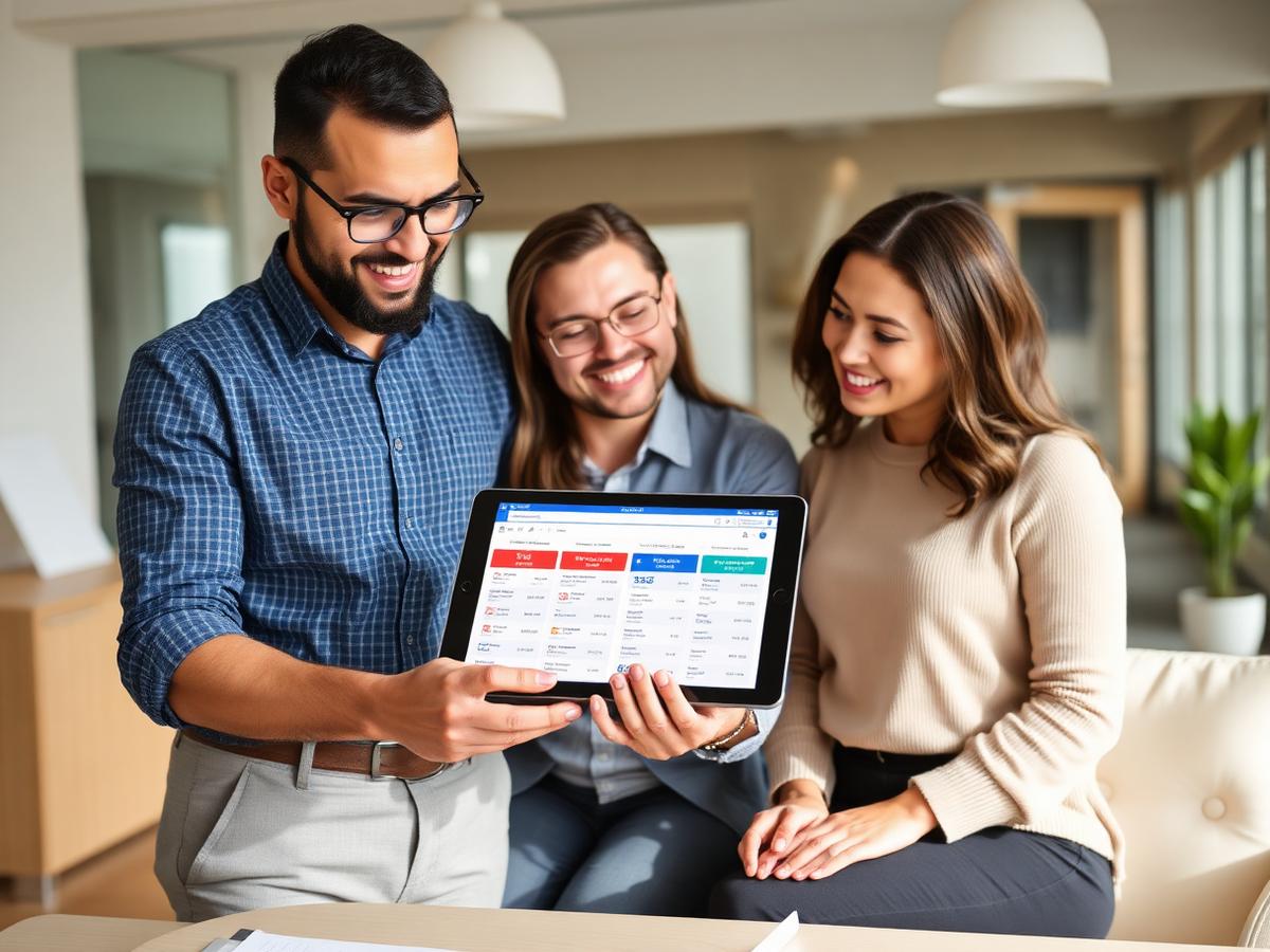 Mortgage Gateway specialist presenting multiple bank home loan offers to a couple