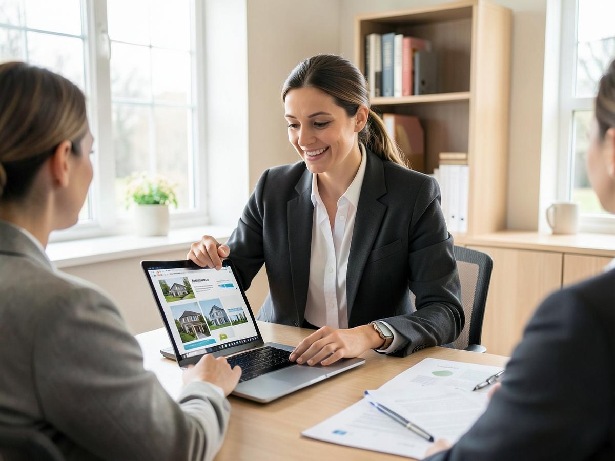 Mortgage specialist reviewing a property investment portfolio with clients