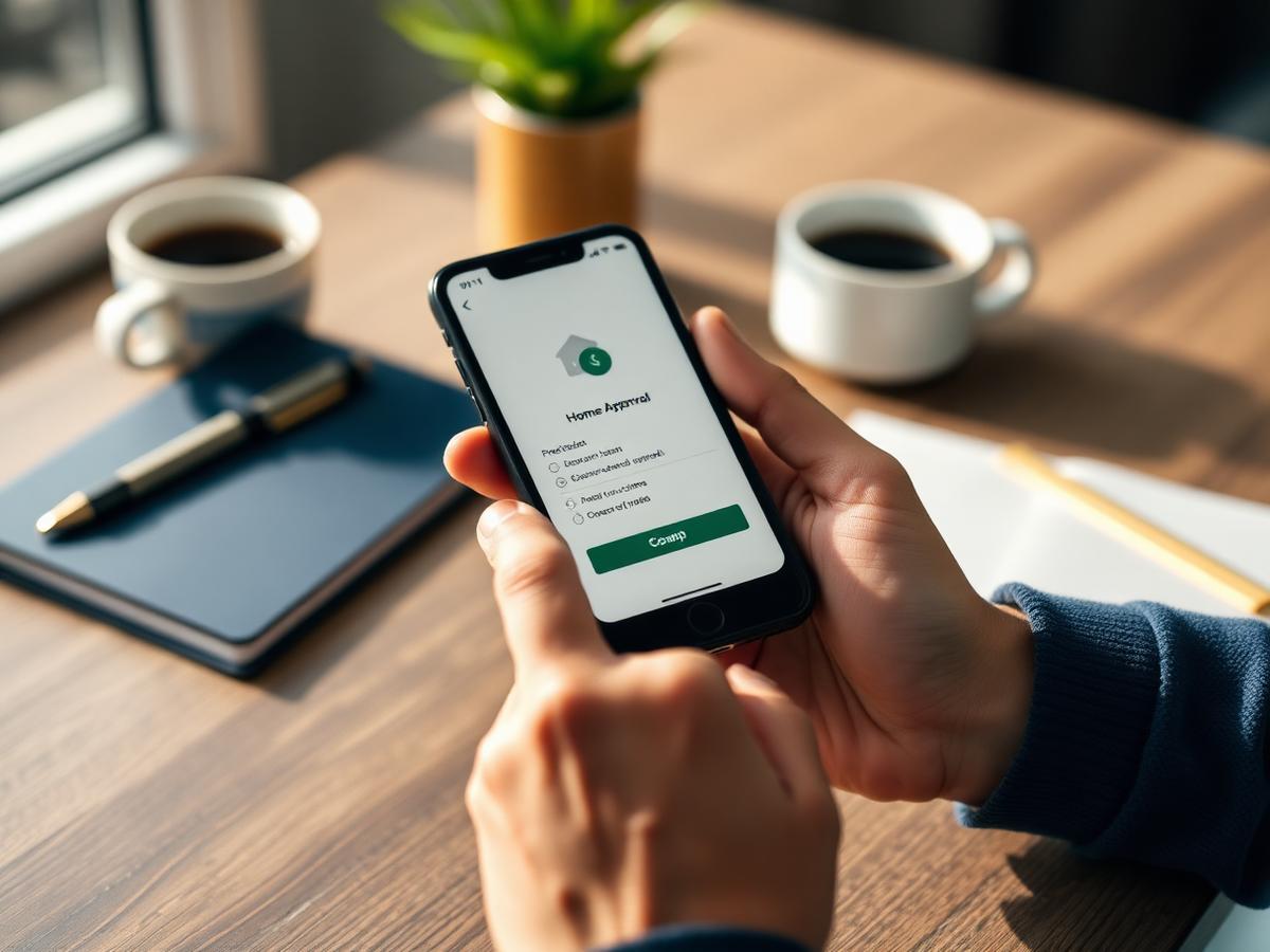 Home buyer completing an online home loan pre-approval on a mobile phone