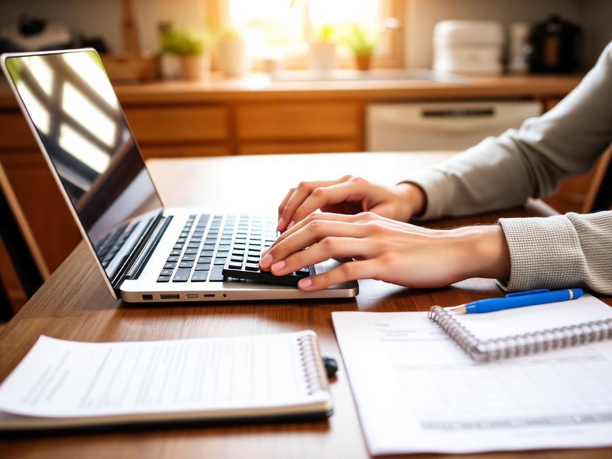 Home buyer completing an online home loan pre-approval on a laptop