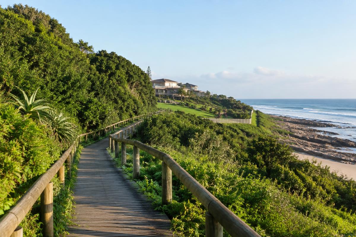 Coastal boardwalk and estate homes at Ballito