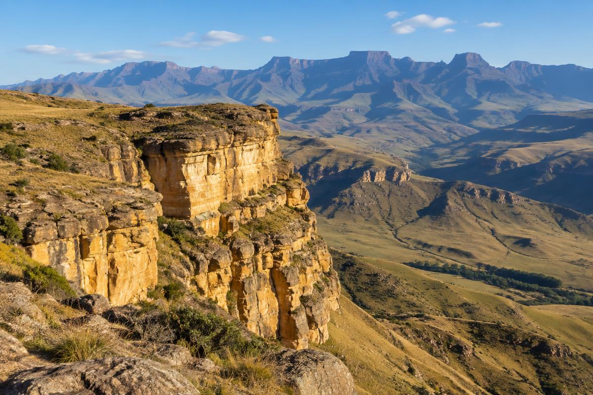 Sandstone cliffs and Maluti mountains near Bethlehem Free State