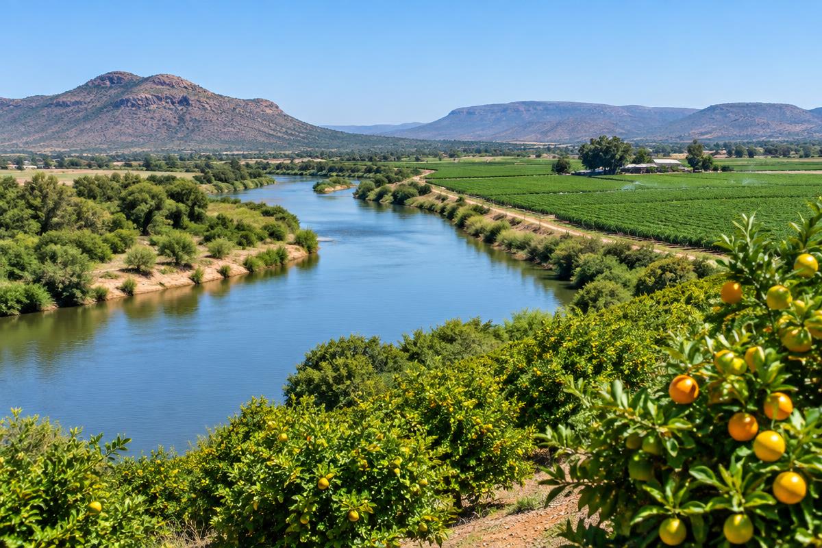Crocodile River and irrigated farmland near Brits