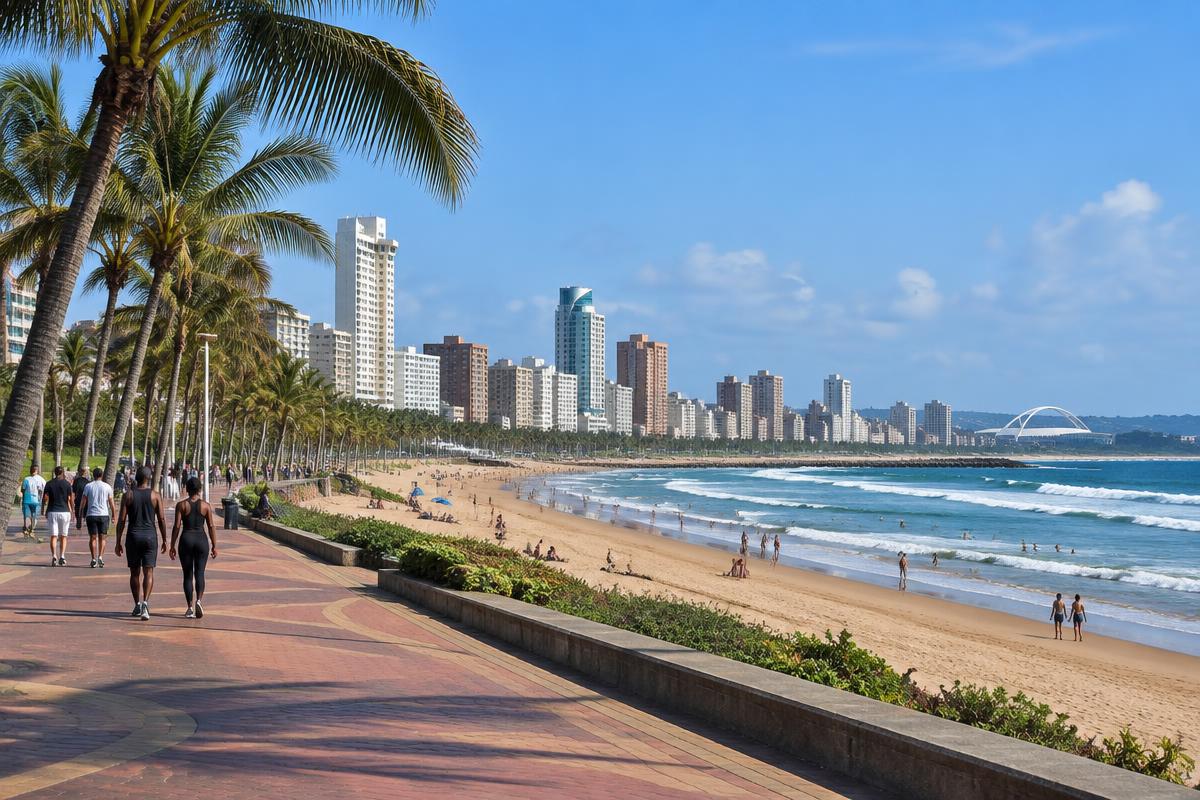 Durban beachfront promenade and city skyline