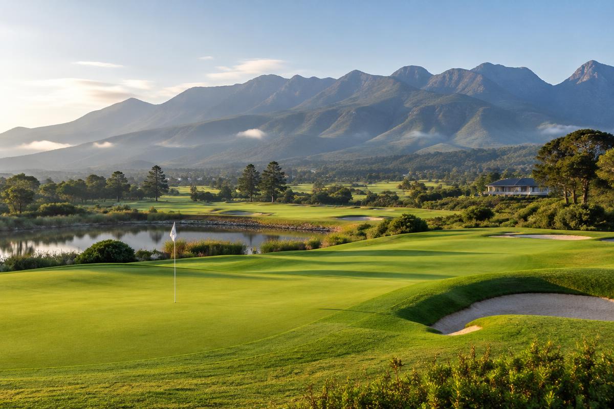 Golf course fairway and green in George with the Outeniqua mountains behind