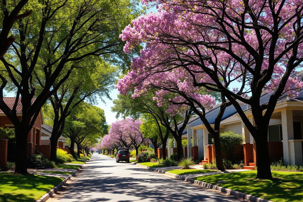 Leafy Johannesburg suburban street with jacarandas