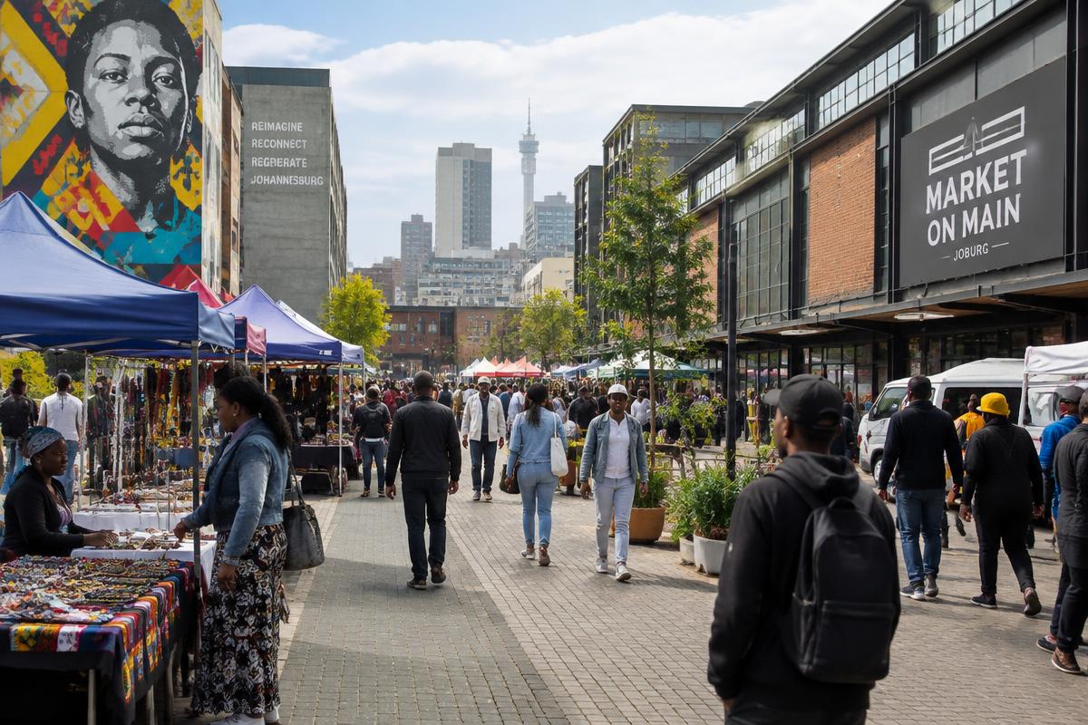 Busy inner-city market precinct in Johannesburg