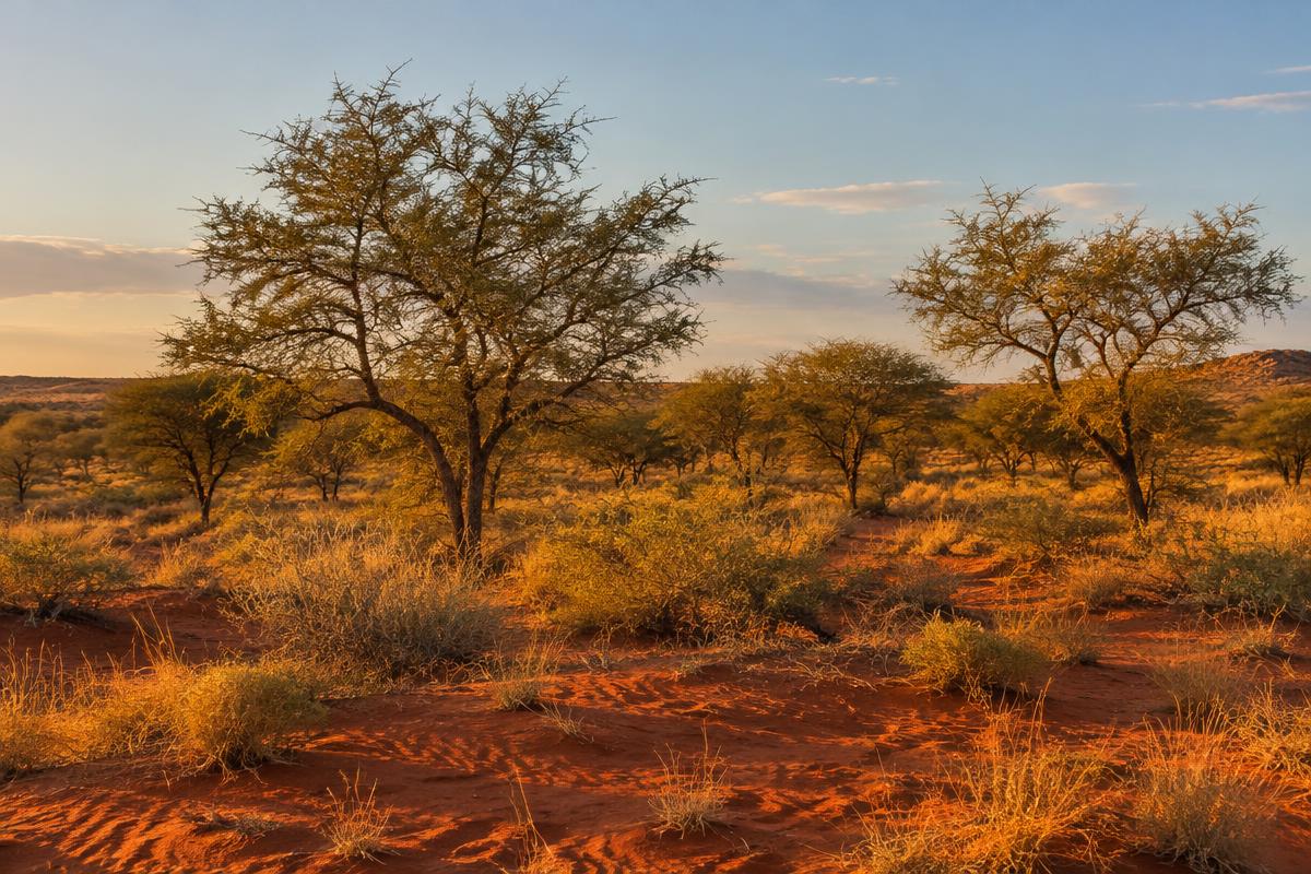Camel thorn woodland and red sand near Kathu