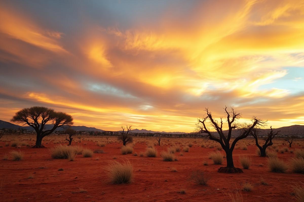 Karoo landscape and sunset outside Kimberley