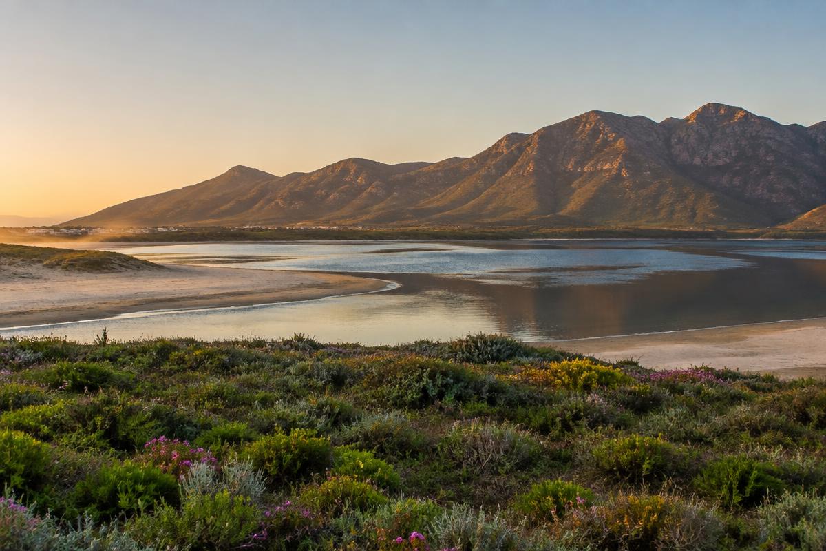 Kleinmond lagoon and Palmiet river mouth at sunrise