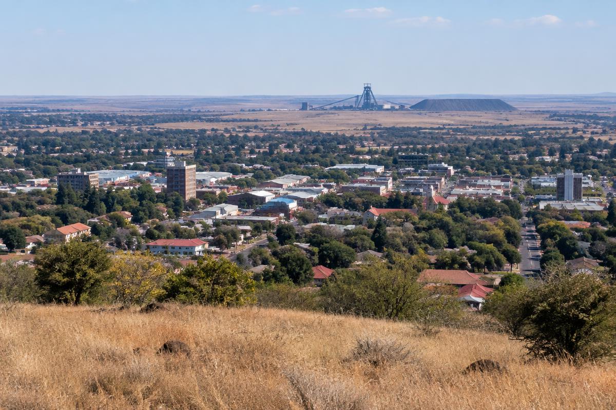 Klerksdorp town view with mine headgear on the horizon