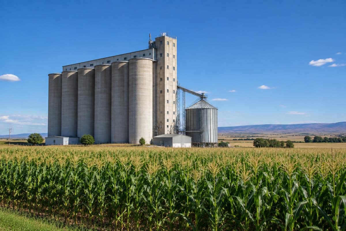 Maize farmland and grain silos near Kroonstad