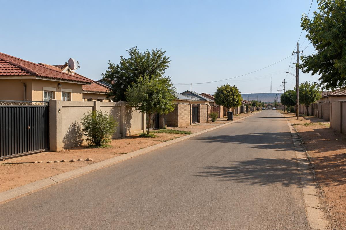 Quiet residential street with homes in Mahikeng