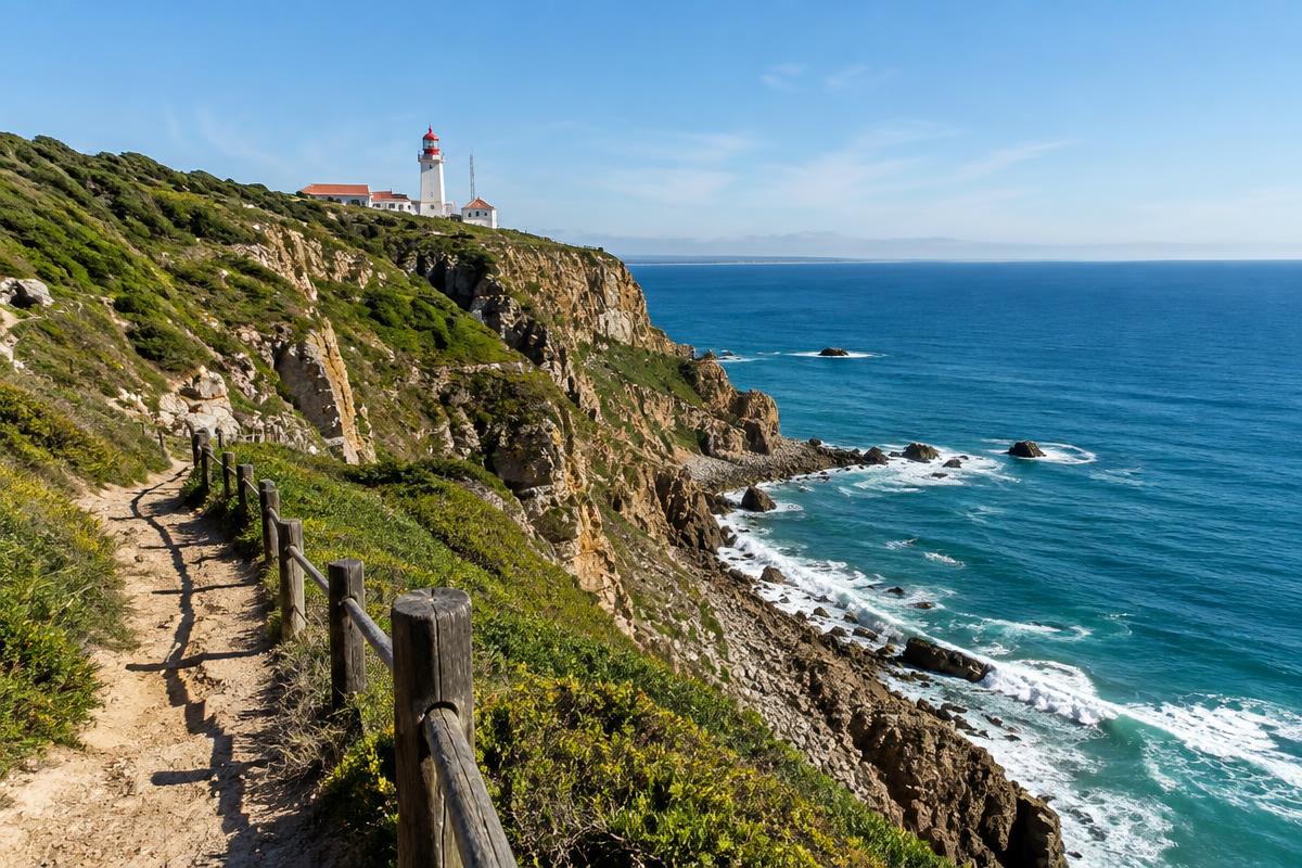 Cliff path and lighthouse point at Mossel Bay