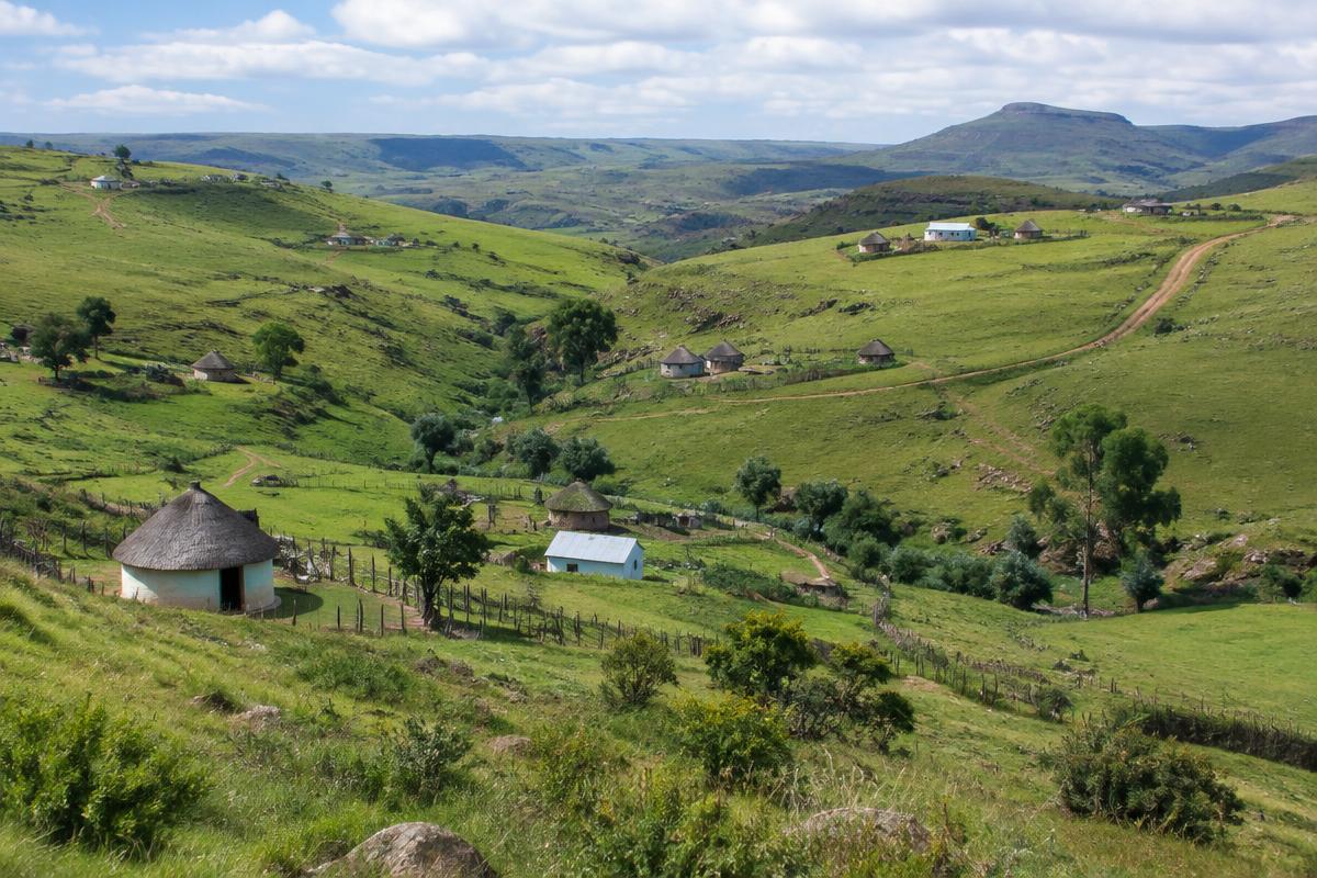 Green rolling hills and rural homesteads around Mthatha