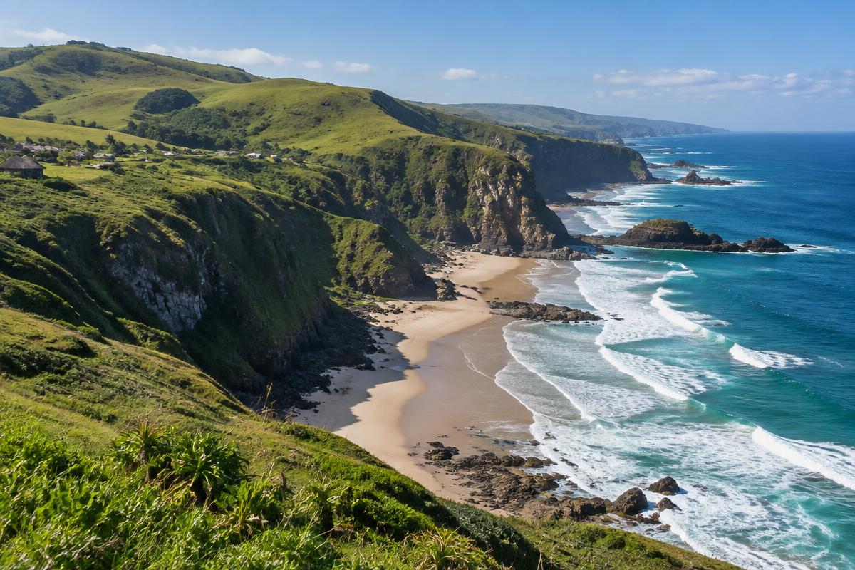 Wild Coast cliffs and beach near Coffee Bay