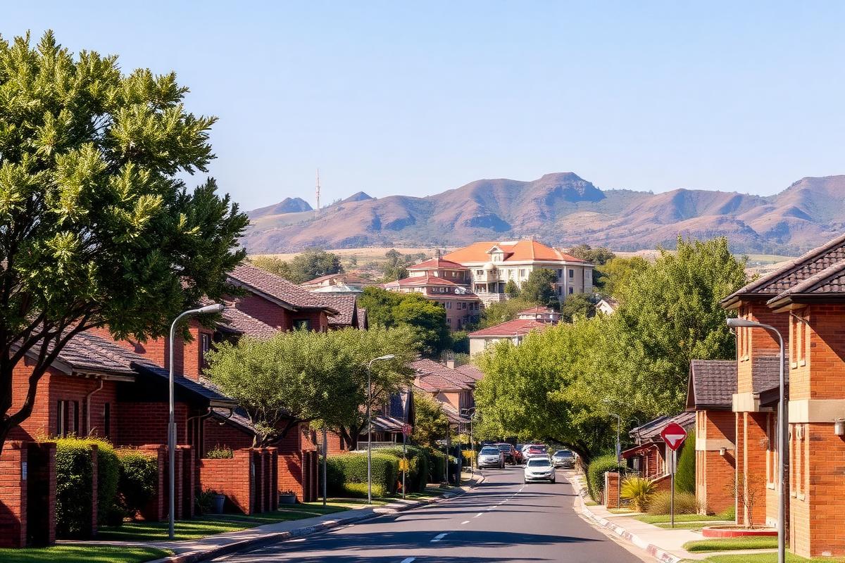 Pretoria suburb with Magaliesberg hills behind