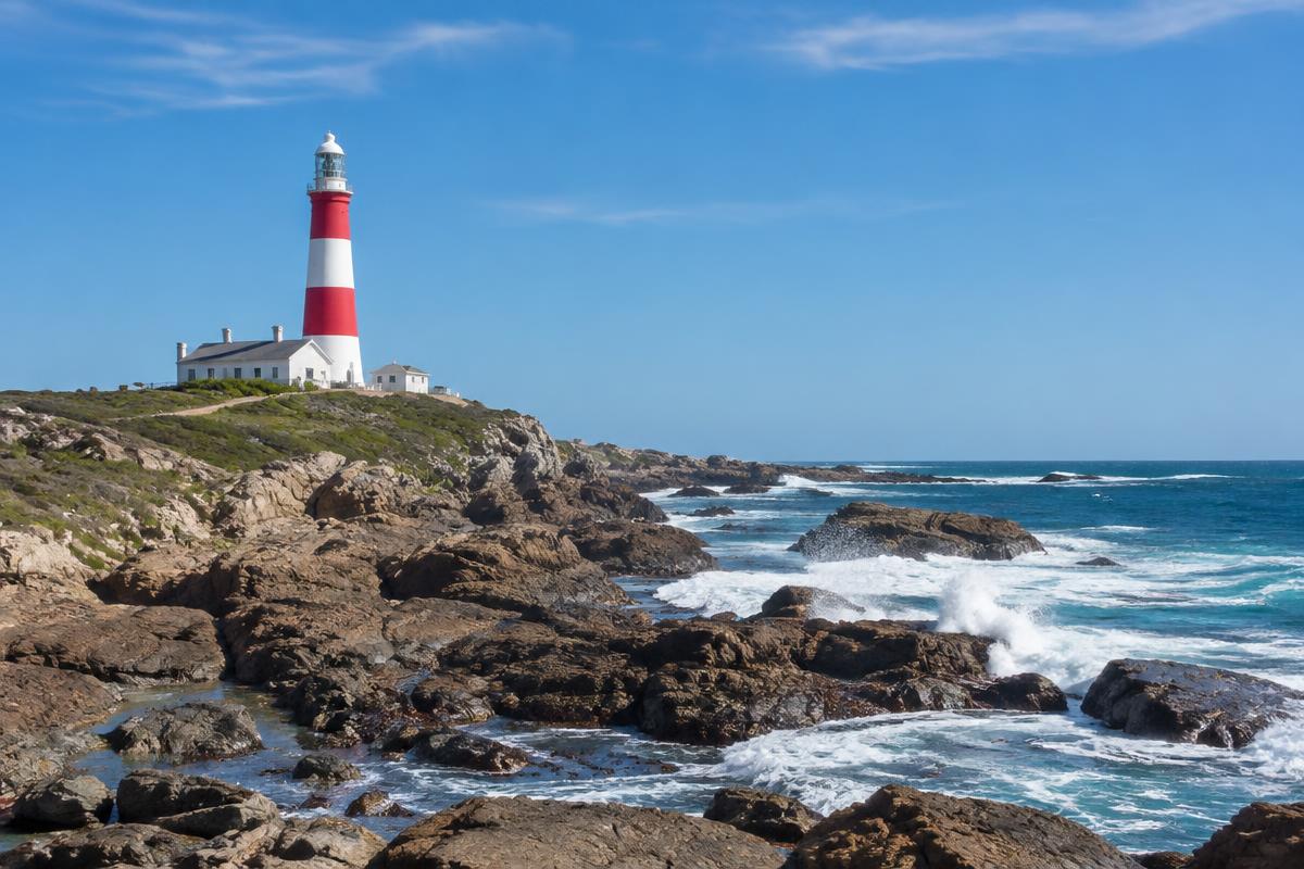 Lighthouse and rocky shore at Cape St Francis