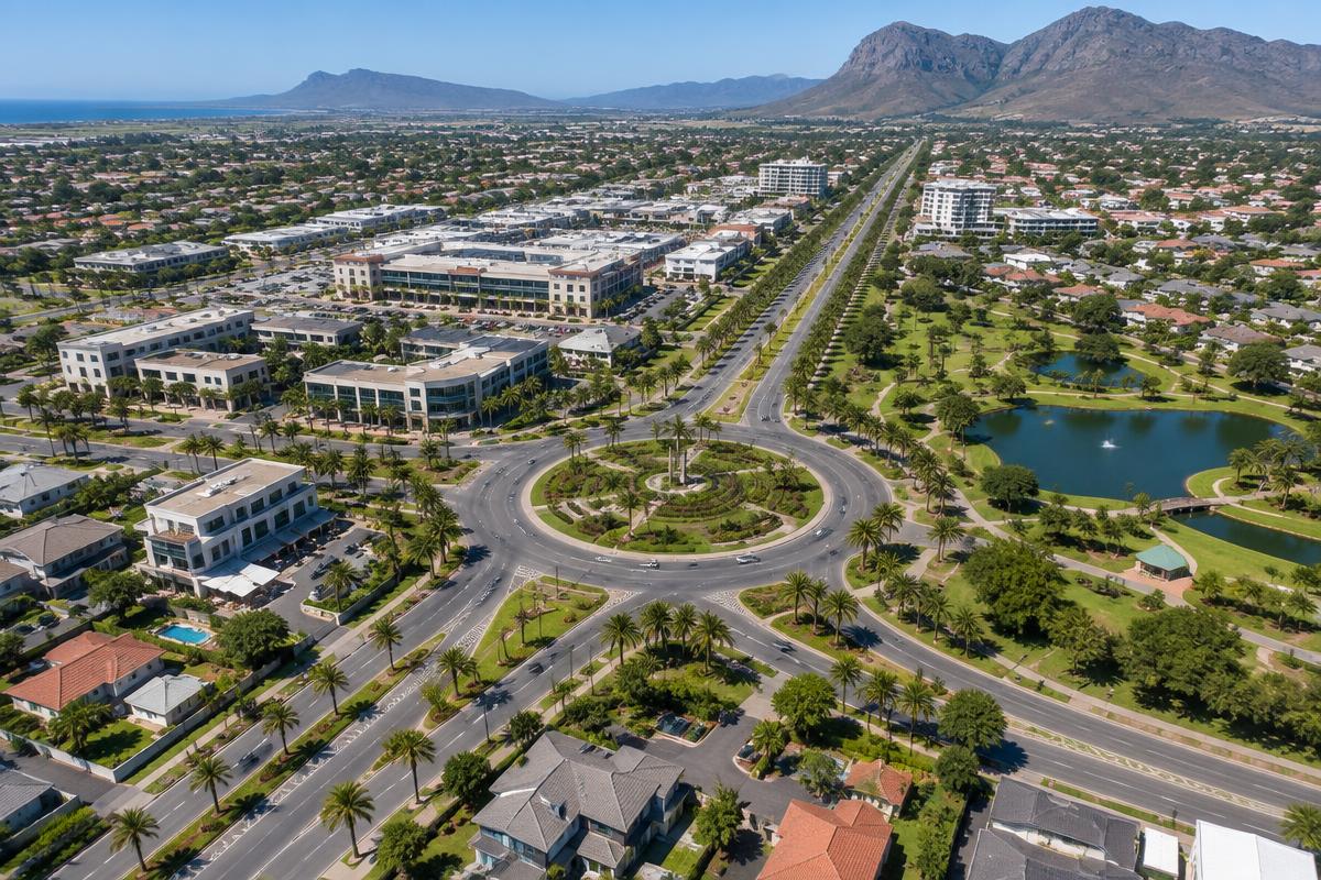 Wide planned streets and traffic circle in Welkom