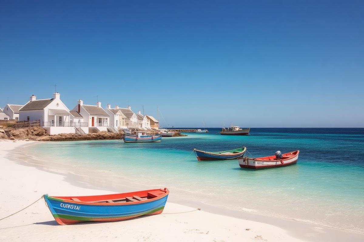 Whitewashed West Coast fishing cottages and boats